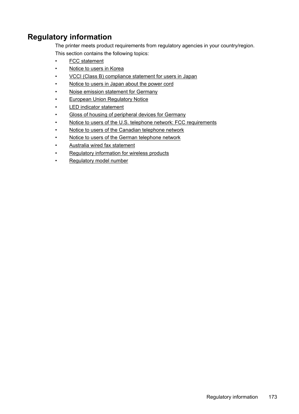 Regulatory information, Regulatory model number | HP Officejet Pro 8600 User Manual | Page 177 / 254