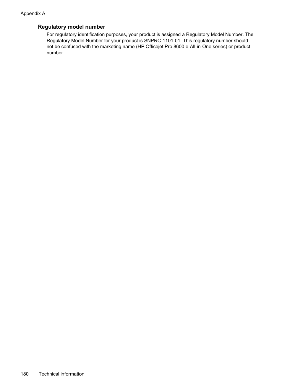 Regulatory model number | HP Officejet Pro 8600 User Manual | Page 184 / 254