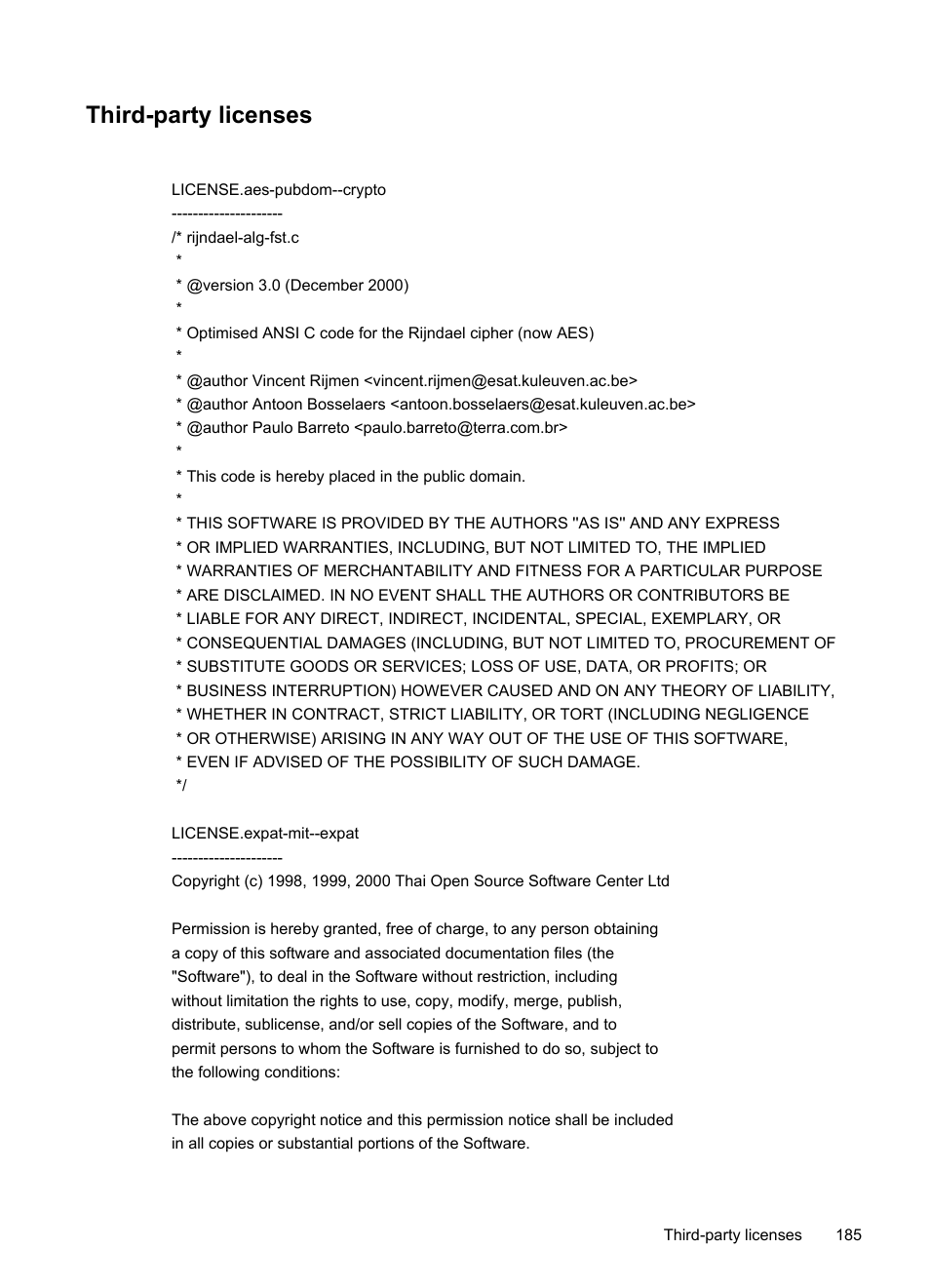 Third-party licenses | HP Officejet Pro 8600 User Manual | Page 189 / 254