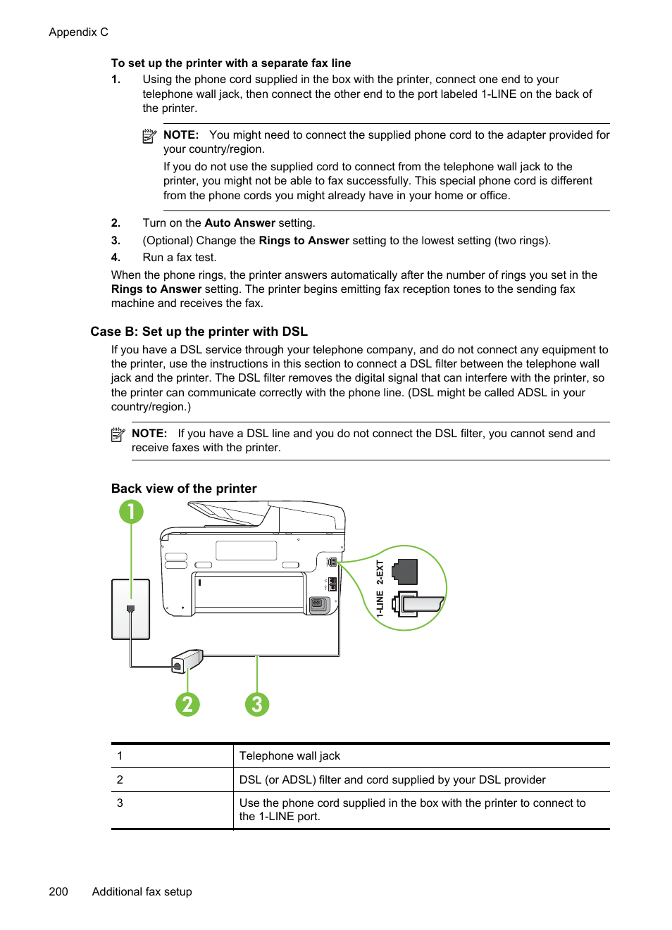 Case b: set up the printer with dsl | HP Officejet Pro 8600 User Manual | Page 204 / 254