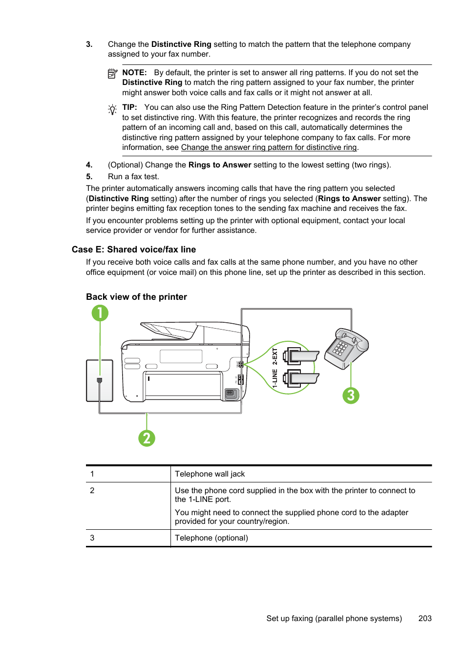 Case e: shared voice/fax line | HP Officejet Pro 8600 User Manual | Page 207 / 254