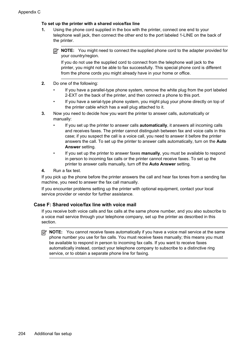 Case f: shared voice/fax line with voice mail | HP Officejet Pro 8600 User Manual | Page 208 / 254