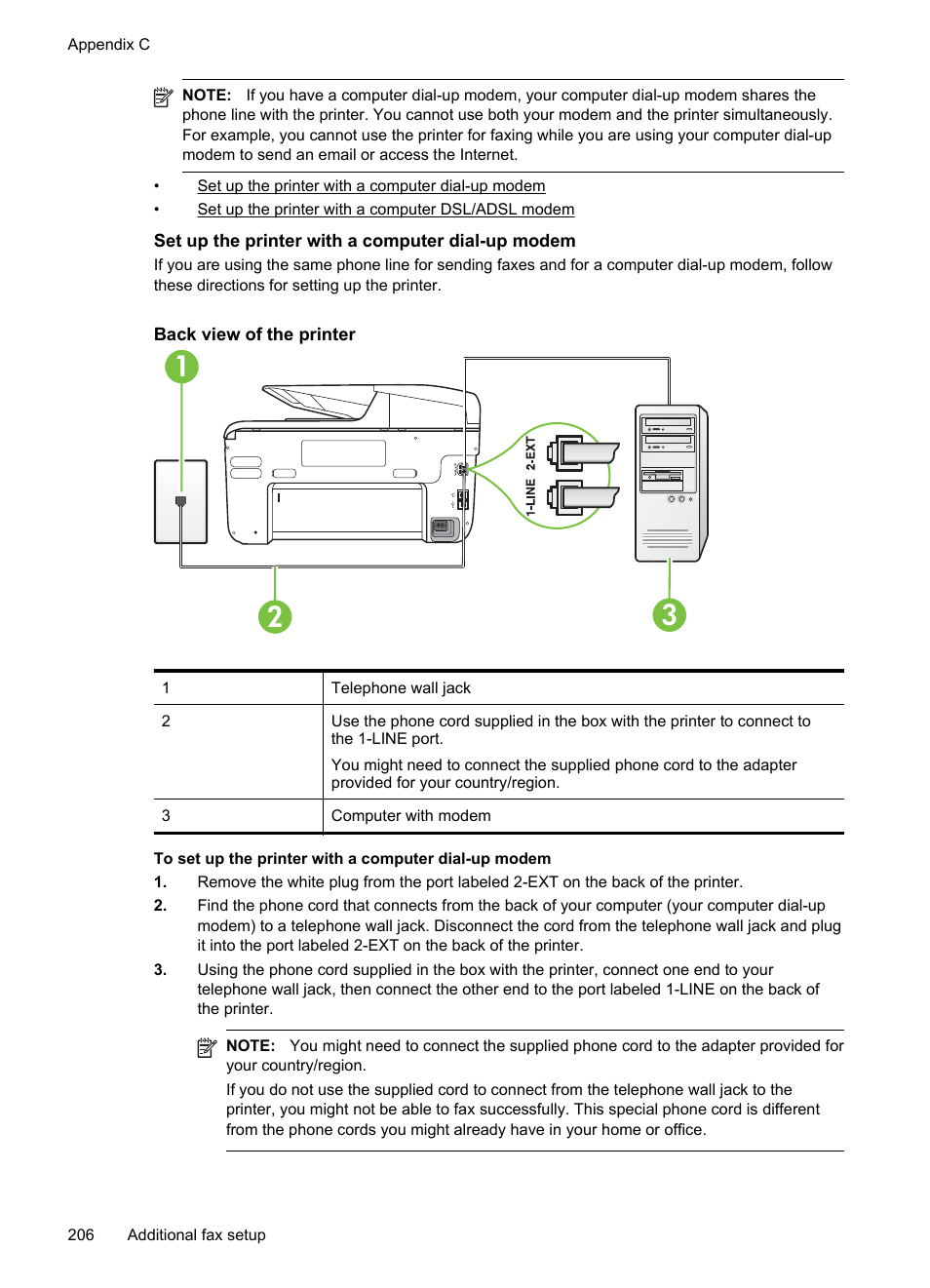 Set up the printer with a computer dial-up modem | HP Officejet Pro 8600 User Manual | Page 210 / 254