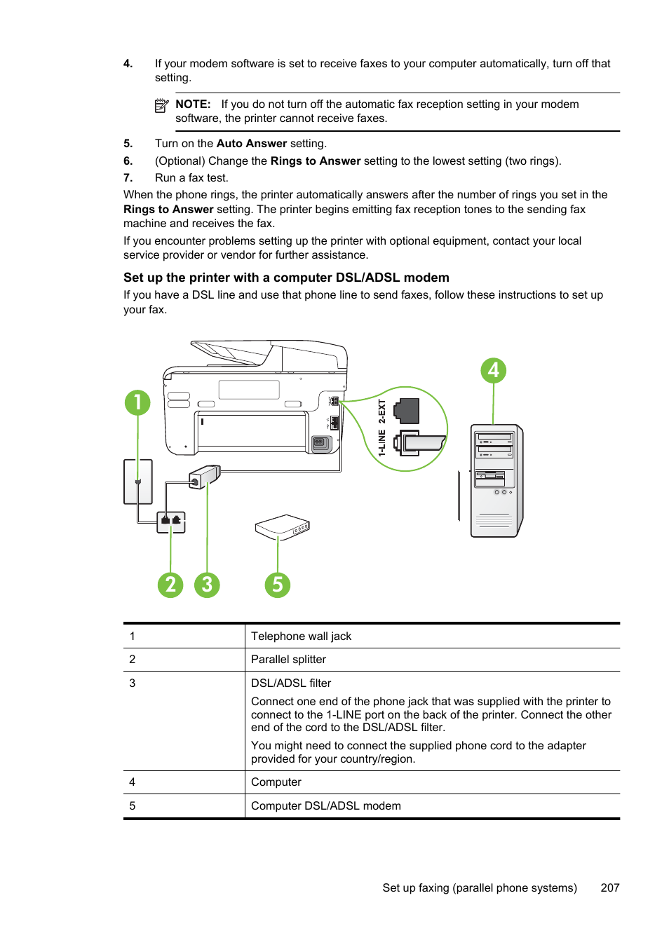 Set up the printer with a computer dsl/adsl modem | HP Officejet Pro 8600 User Manual | Page 211 / 254