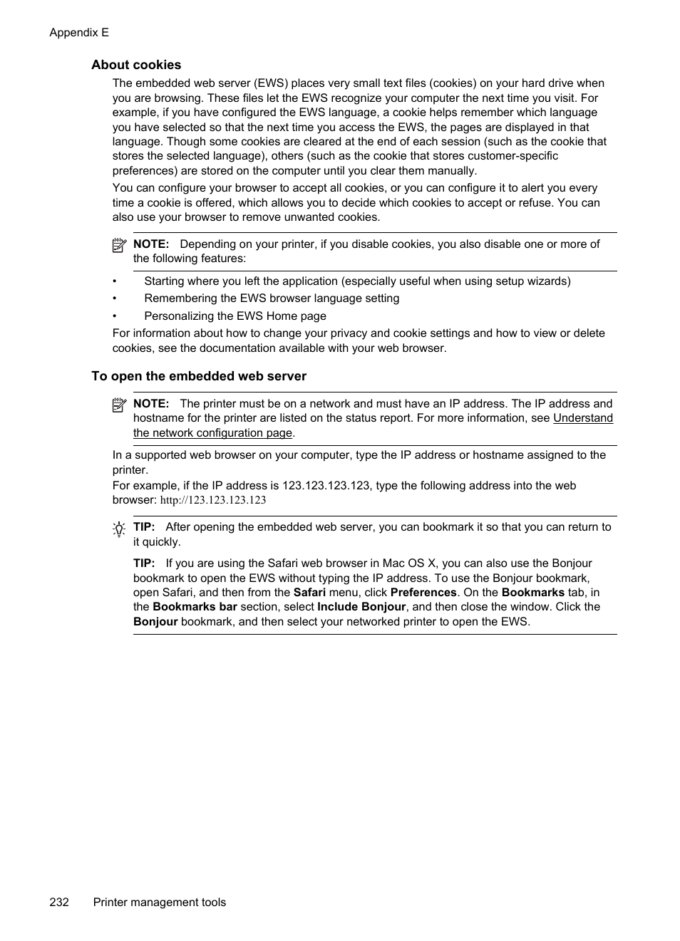 About cookies, To open the embedded web server | HP Officejet Pro 8600 User Manual | Page 236 / 254