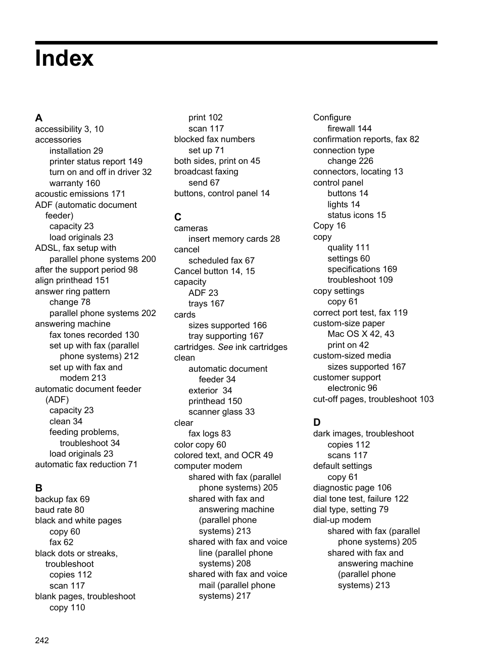 Index | HP Officejet Pro 8600 User Manual | Page 246 / 254