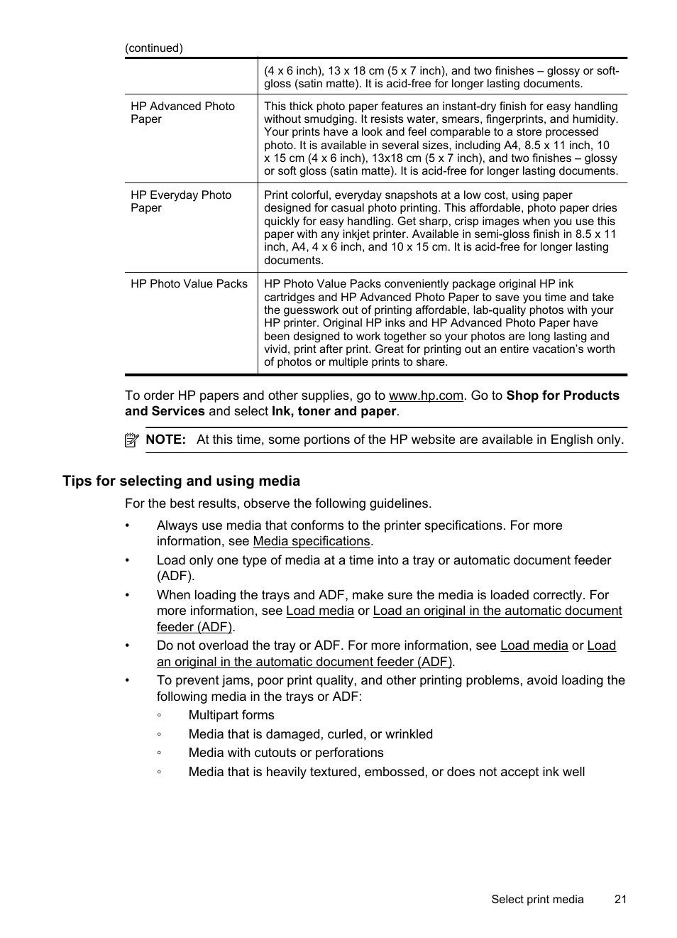 Tips for selecting and using media | HP Officejet Pro 8600 User Manual | Page 25 / 254