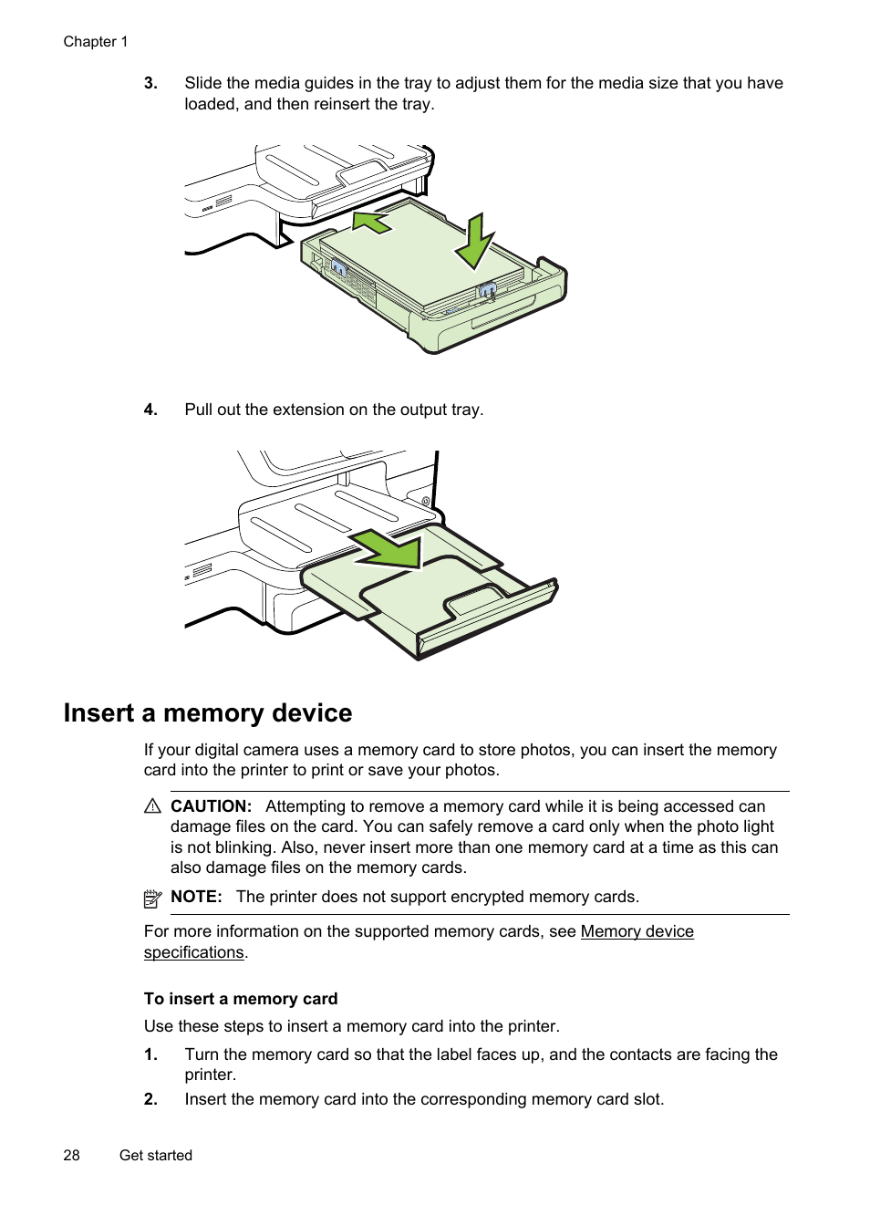 Insert a memory device | HP Officejet Pro 8600 User Manual | Page 32 / 254