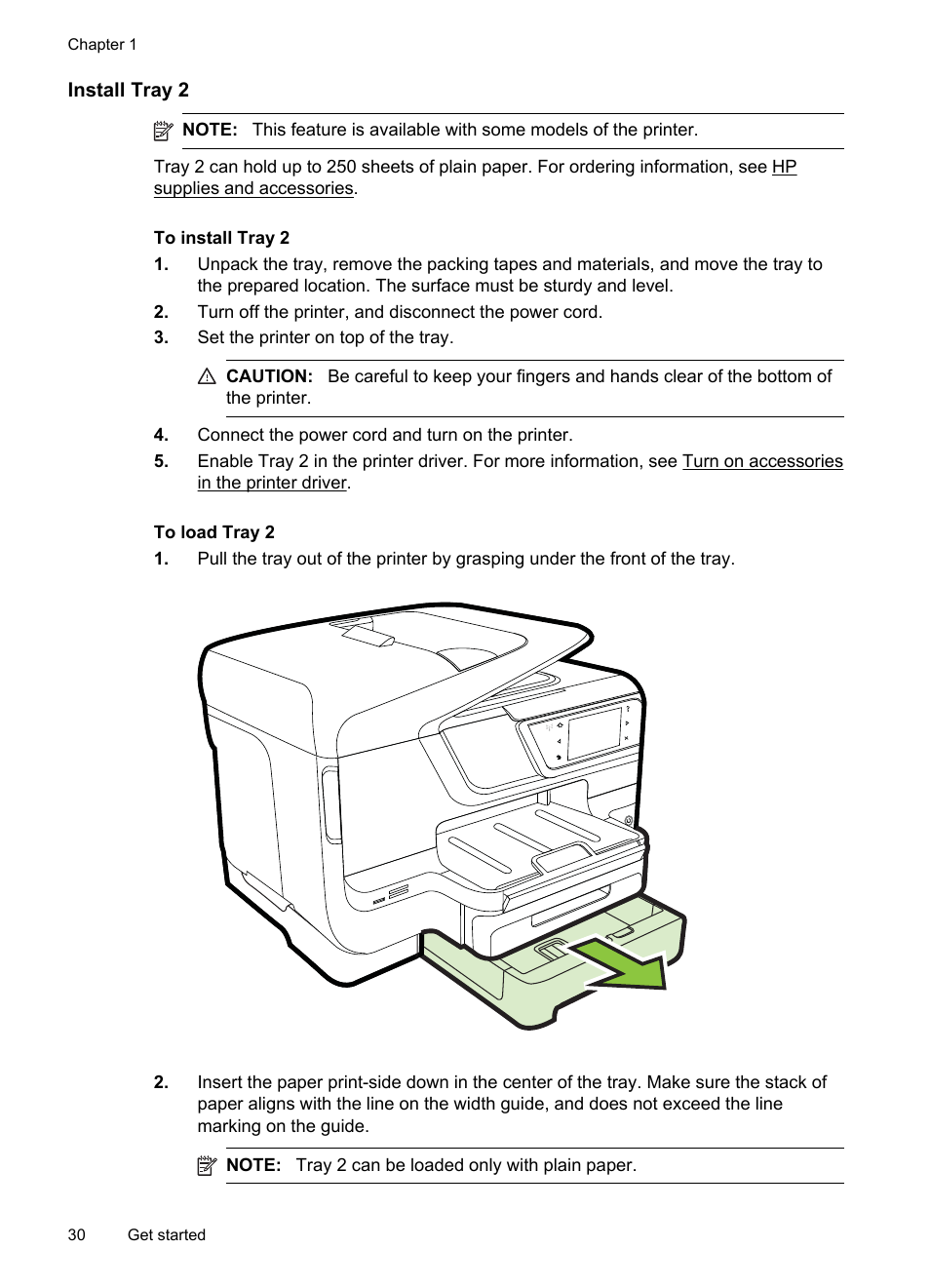 Install tray 2 | HP Officejet Pro 8600 User Manual | Page 34 / 254