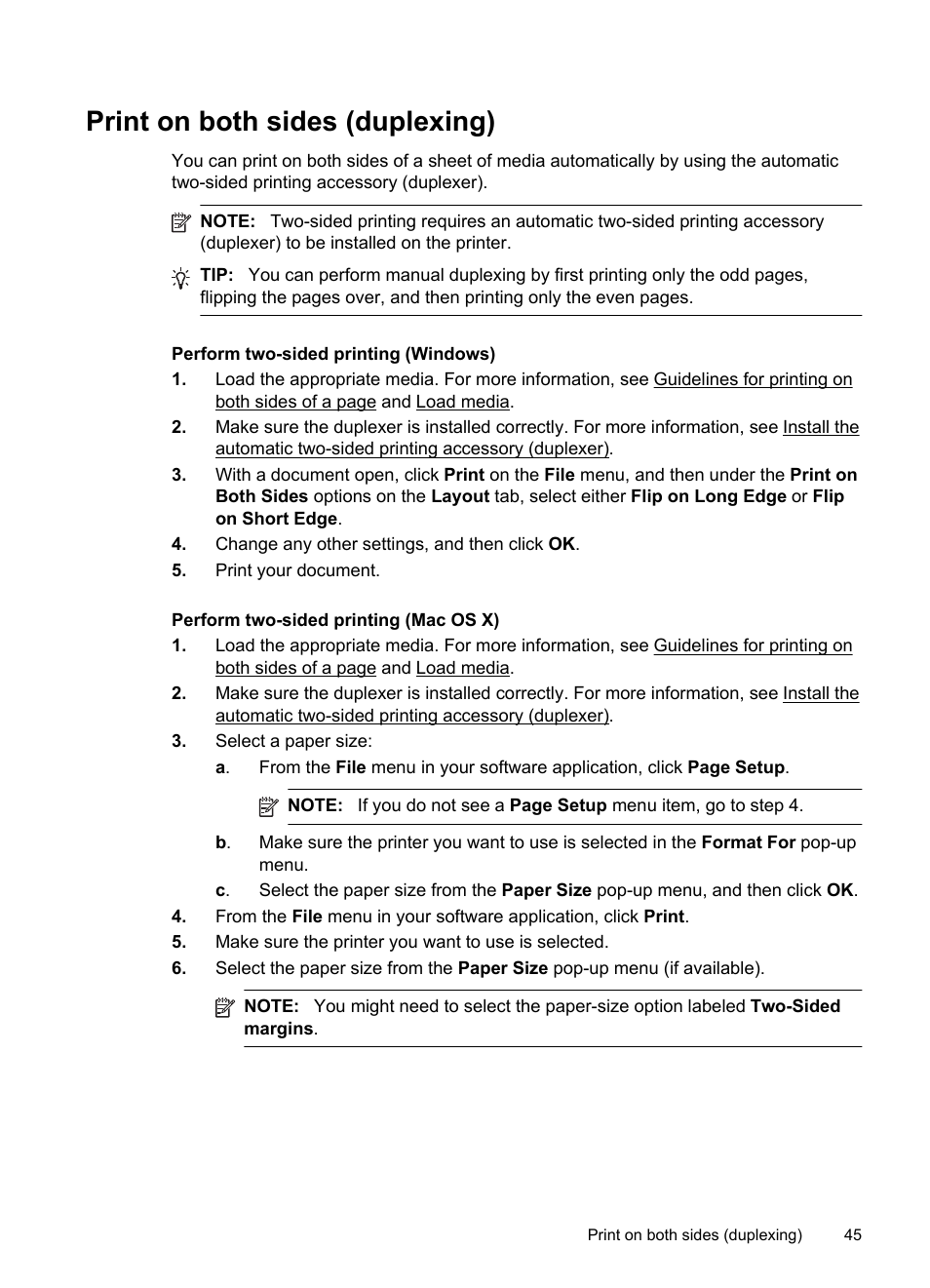 Print on both sides (duplexing), E print on both sides (duplexing) | HP Officejet Pro 8600 User Manual | Page 49 / 254