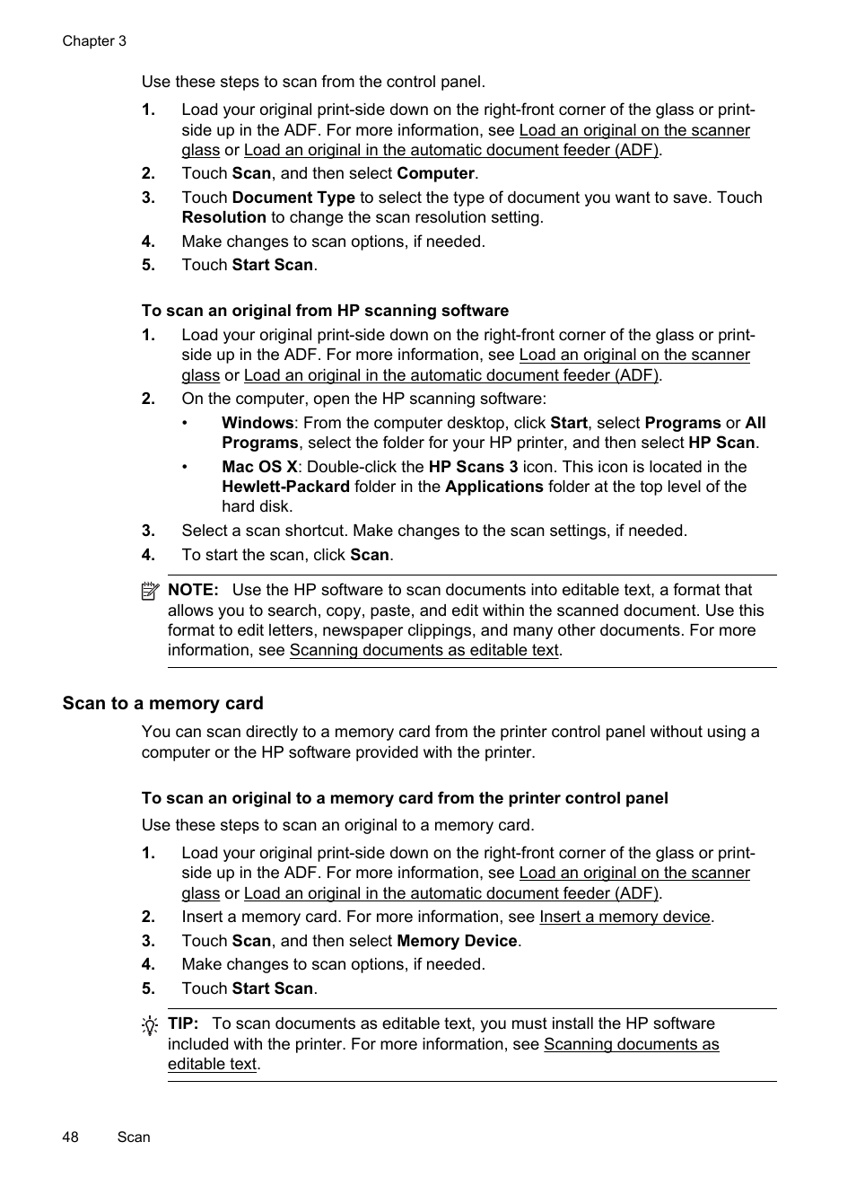 Scan to a memory card | HP Officejet Pro 8600 User Manual | Page 52 / 254