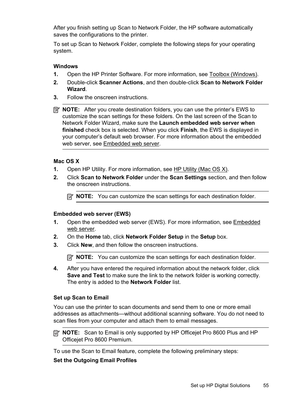 Set up scan to email | HP Officejet Pro 8600 User Manual | Page 59 / 254