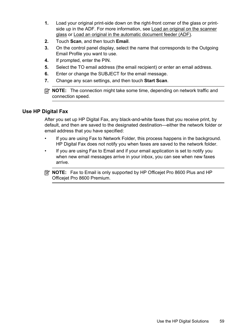 Use hp digital fax | HP Officejet Pro 8600 User Manual | Page 63 / 254