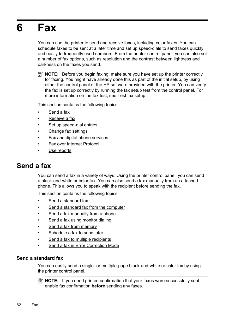Send a fax, Send a standard fax, 6fax | HP Officejet Pro 8600 User Manual | Page 66 / 254