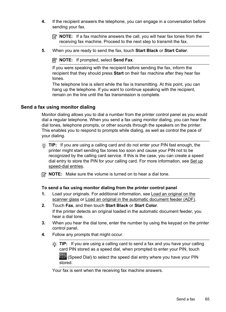 Send a fax using monitor dialing | HP Officejet Pro 8600 User Manual | Page 69 / 254