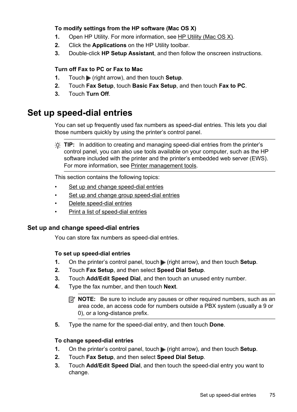 Set up speed-dial entries, Set up and change speed-dial entries | HP Officejet Pro 8600 User Manual | Page 79 / 254