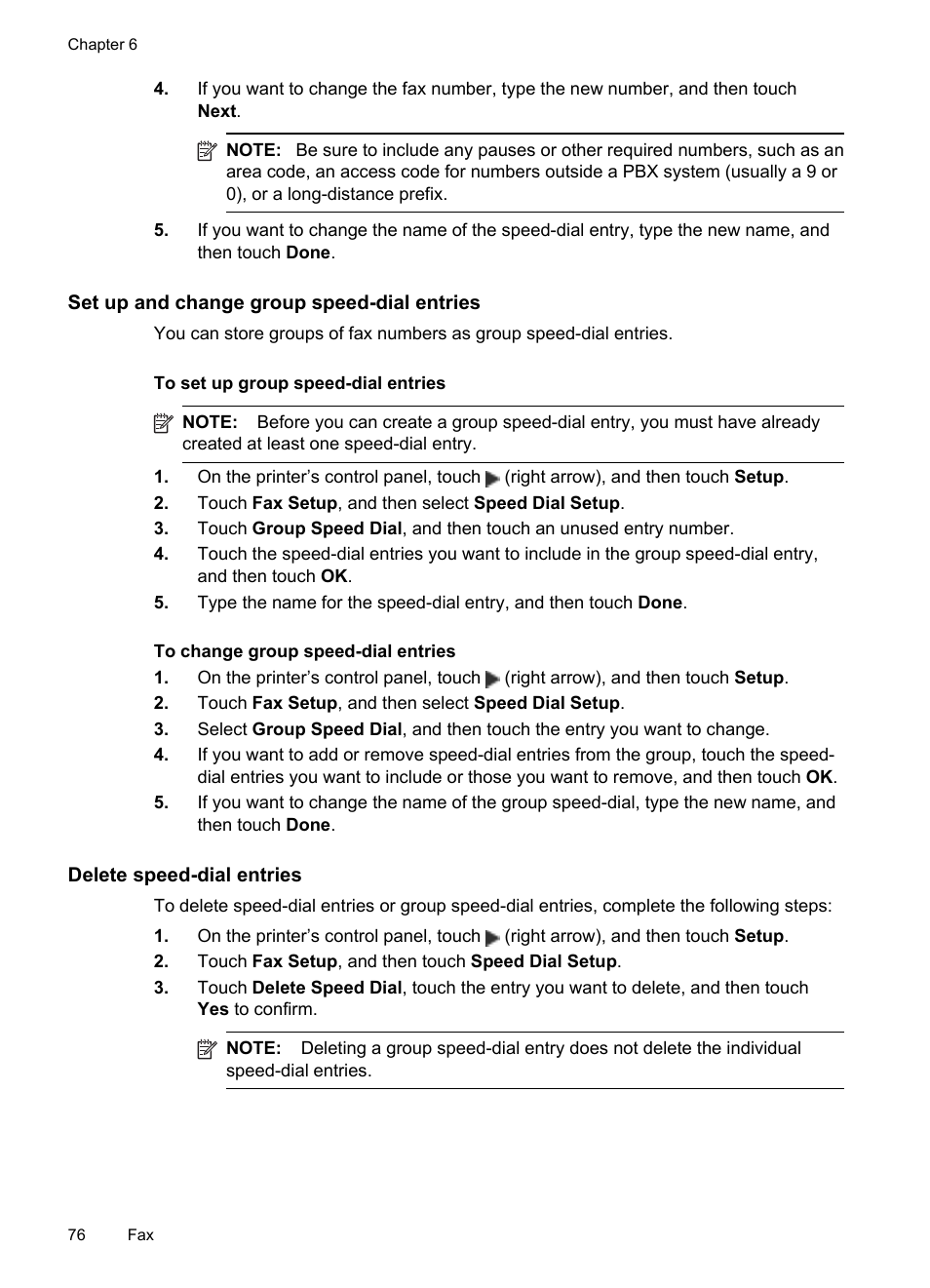 Set up and change group speed-dial entries, Delete speed-dial entries | HP Officejet Pro 8600 User Manual | Page 80 / 254
