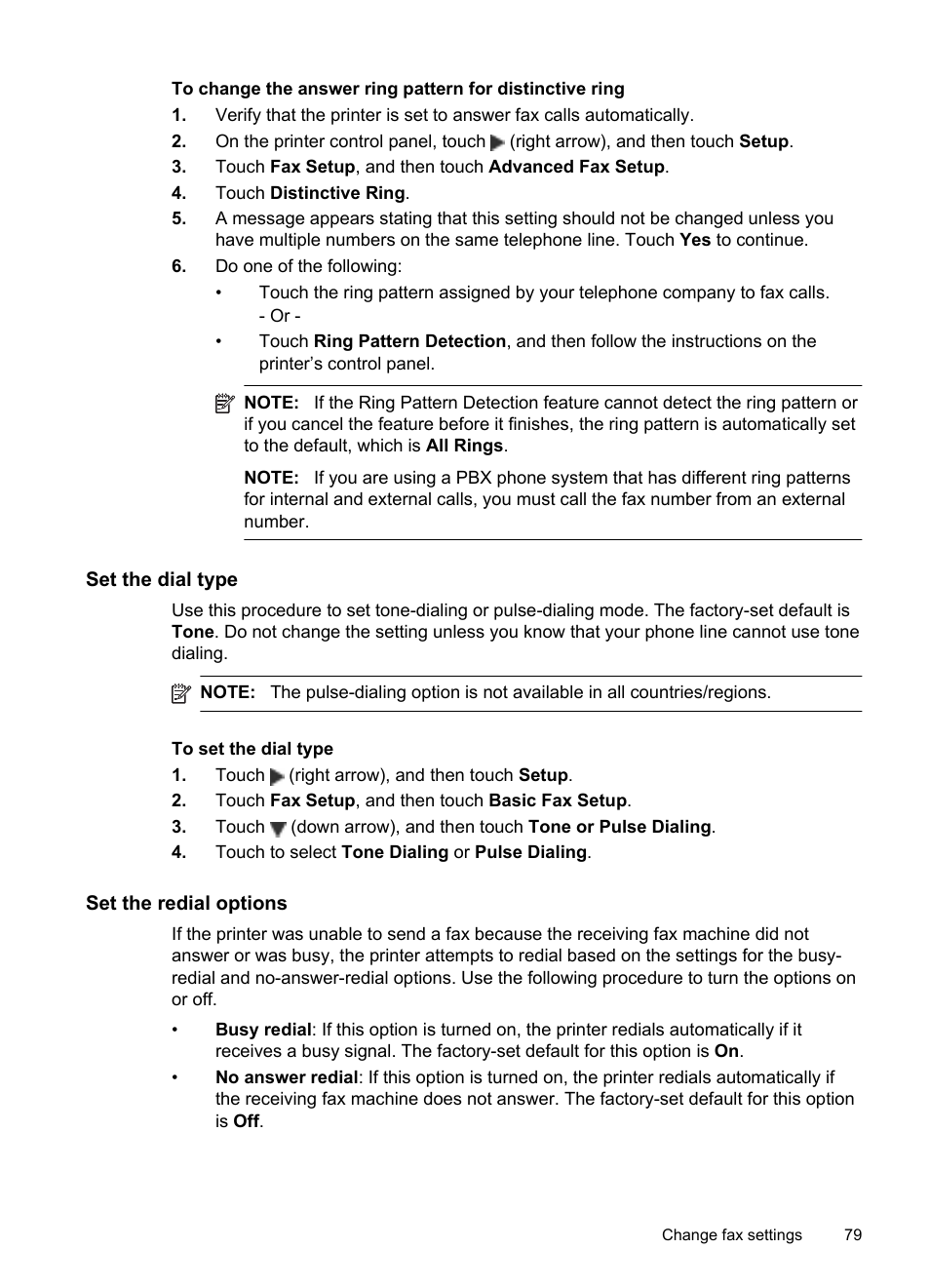 Set the dial type, Set the redial options | HP Officejet Pro 8600 User Manual | Page 83 / 254
