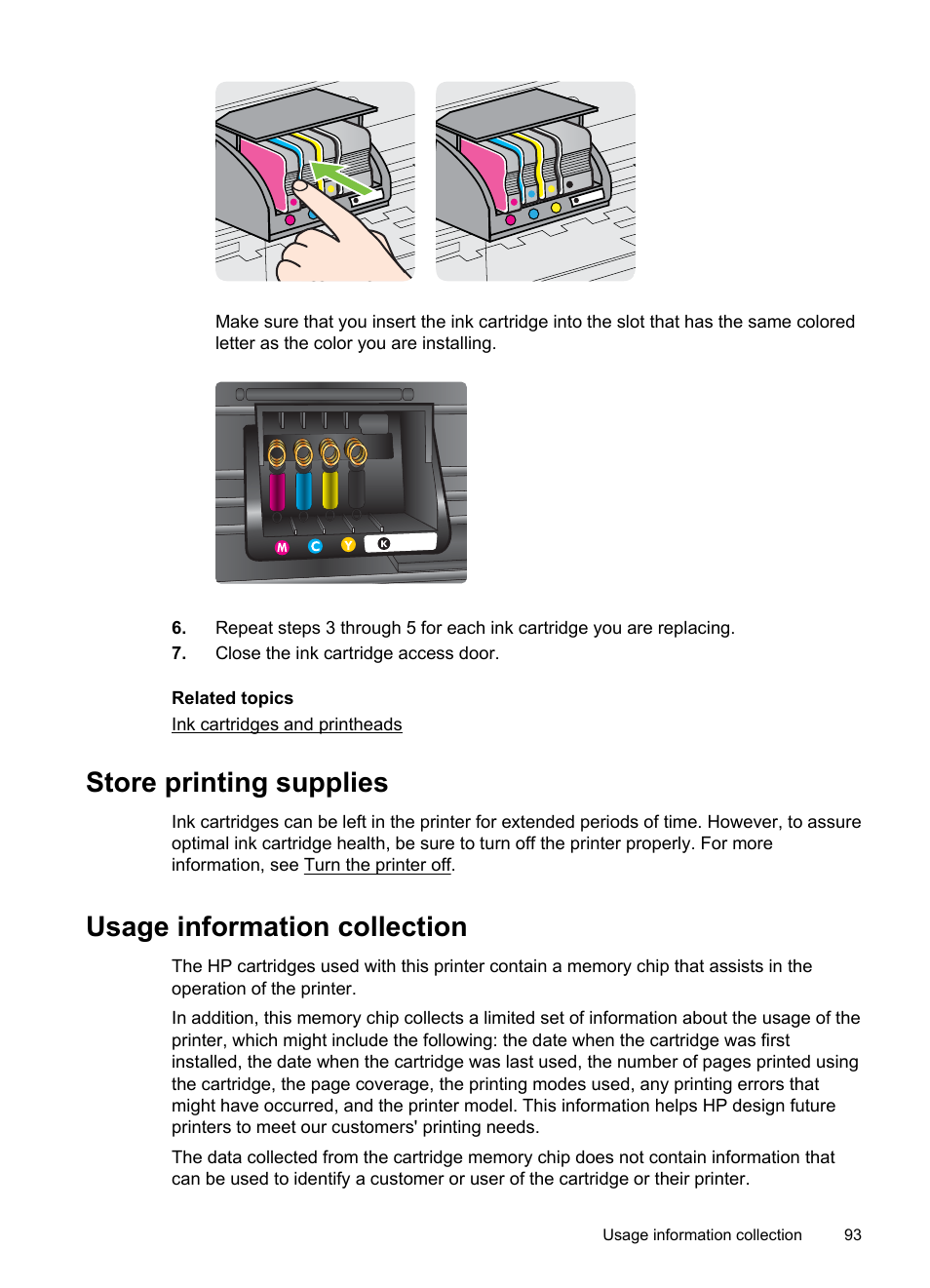 Store printing supplies, Usage information collection | HP Officejet Pro 8600 User Manual | Page 97 / 254