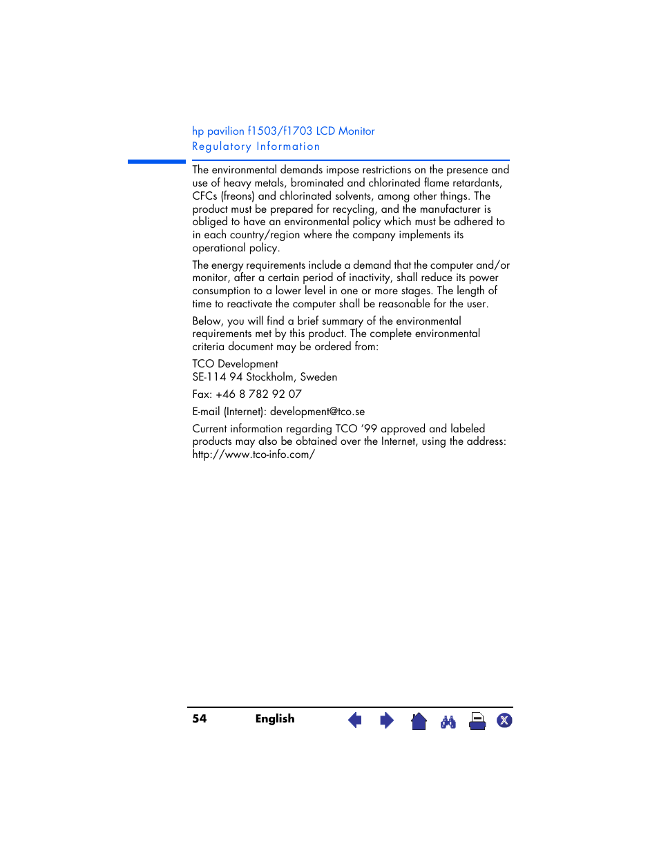 HP Pavilion f1503 15 inch Flat Panel Monitor User Manual | Page 54 / 56