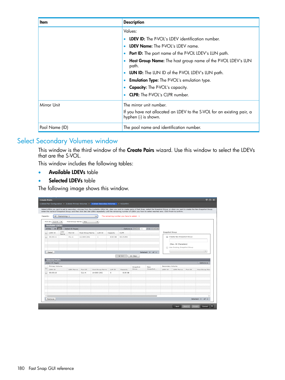 Select secondary volumes window | HP XP7 Storage User Manual | Page 180 / 197