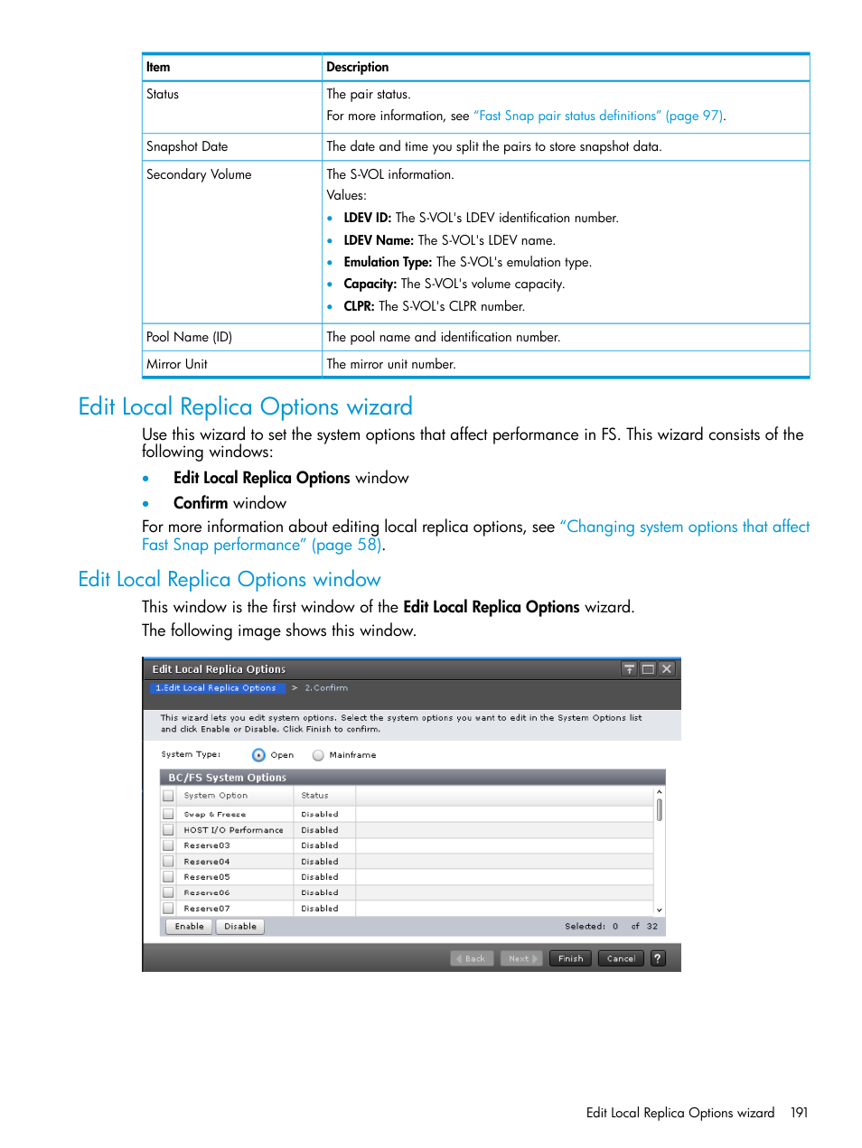 Edit local replica options wizard, Edit local replica options window | HP XP7 Storage User Manual | Page 191 / 197