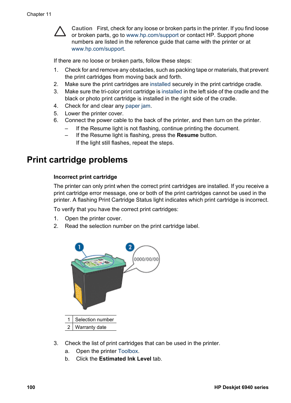 Print cartridge problems | HP Deskjet 6940 User Manual | Page 102 / 150