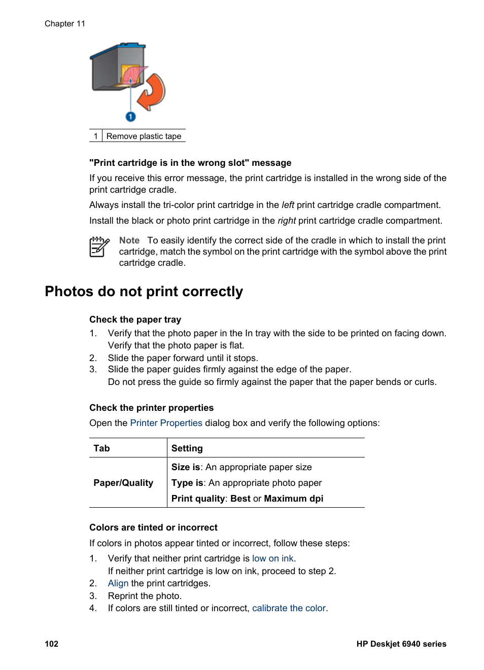 Photos do not print correctly | HP Deskjet 6940 User Manual | Page 104 / 150