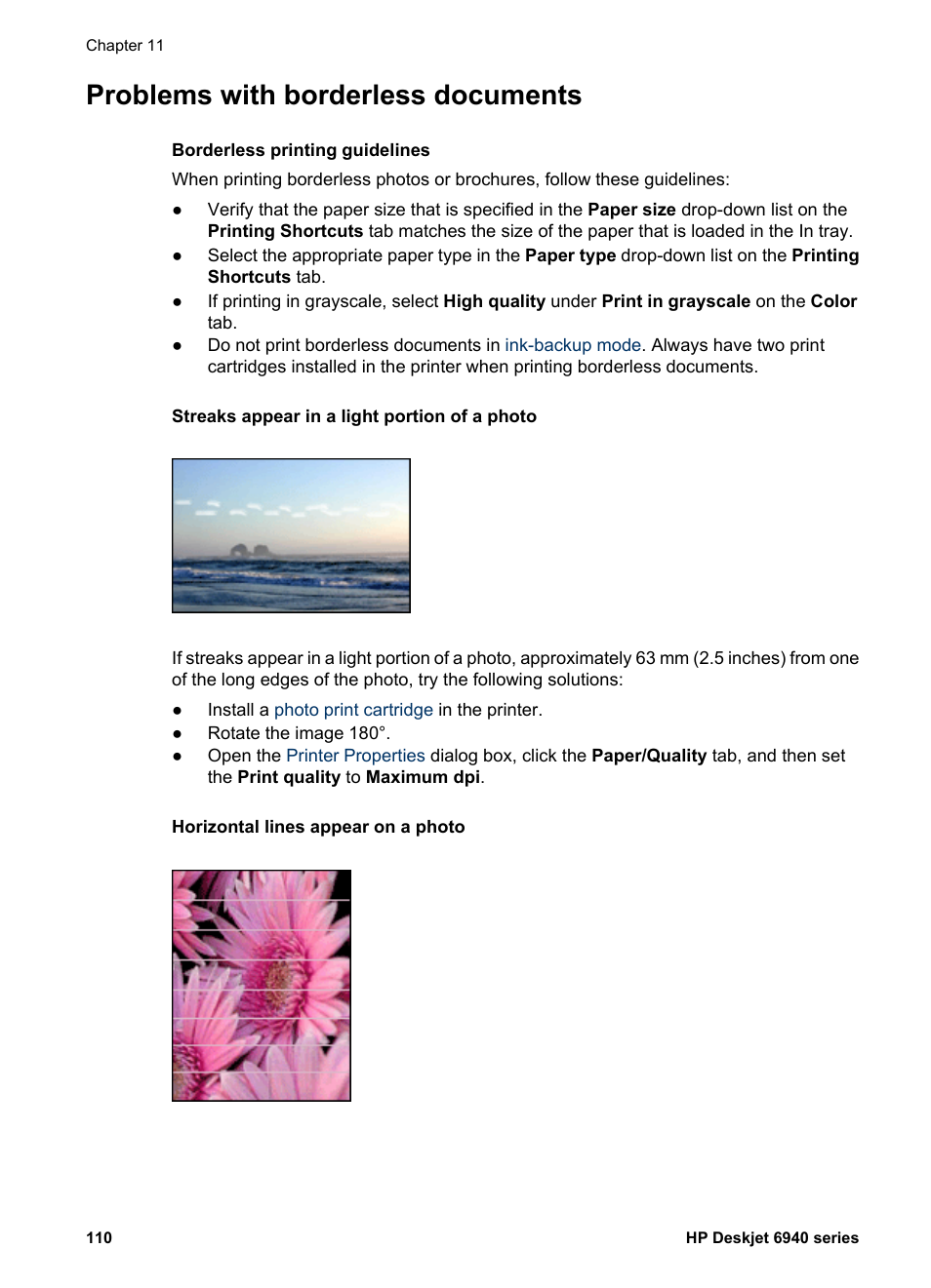 Problems with borderless documents | HP Deskjet 6940 User Manual | Page 112 / 150
