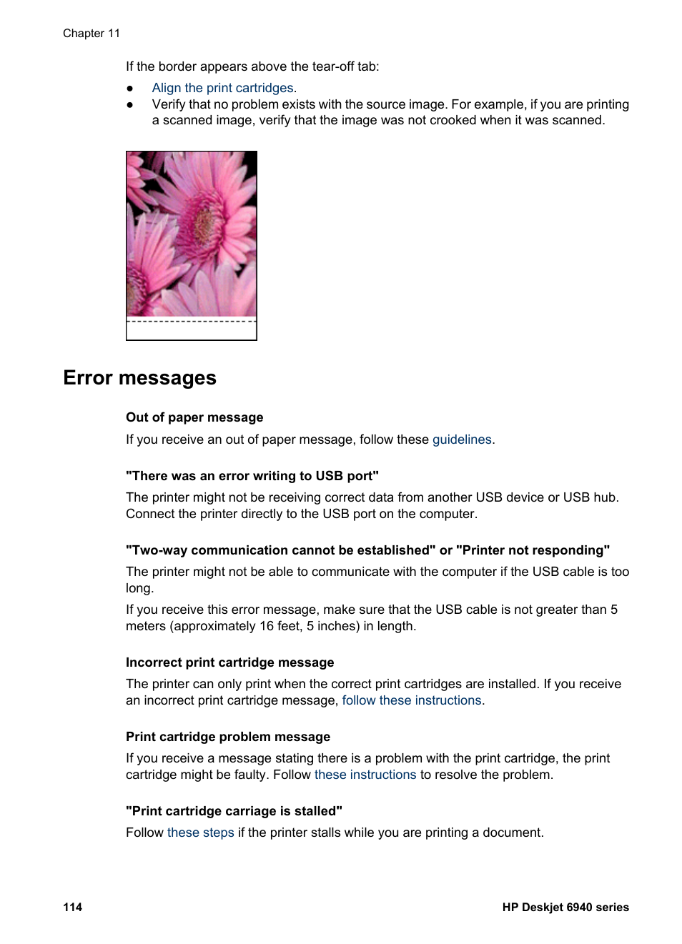 Error messages | HP Deskjet 6940 User Manual | Page 116 / 150