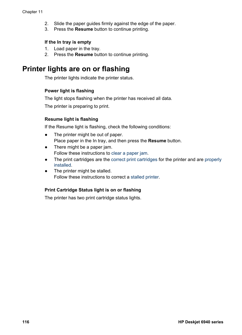 Printer lights are on or flashing | HP Deskjet 6940 User Manual | Page 118 / 150