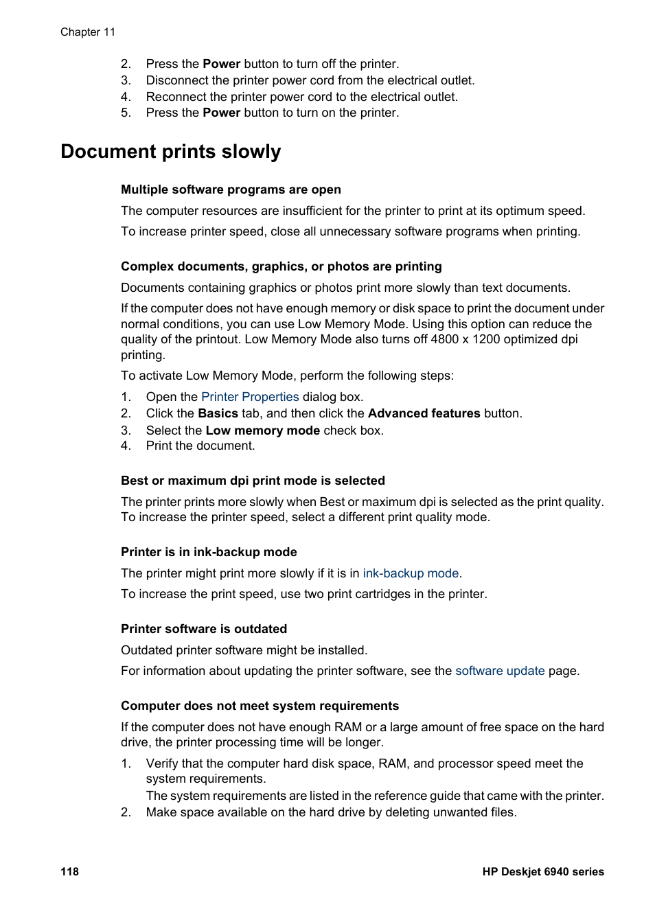 Document prints slowly | HP Deskjet 6940 User Manual | Page 120 / 150