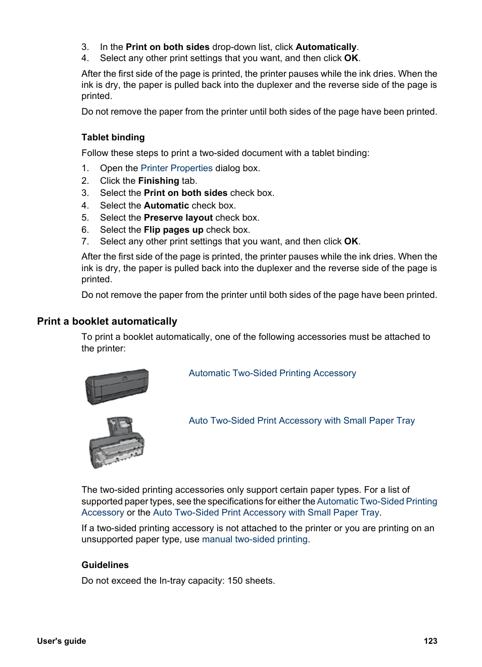 Print a booklet automatically, Tablet binding | HP Deskjet 6940 User Manual | Page 125 / 150