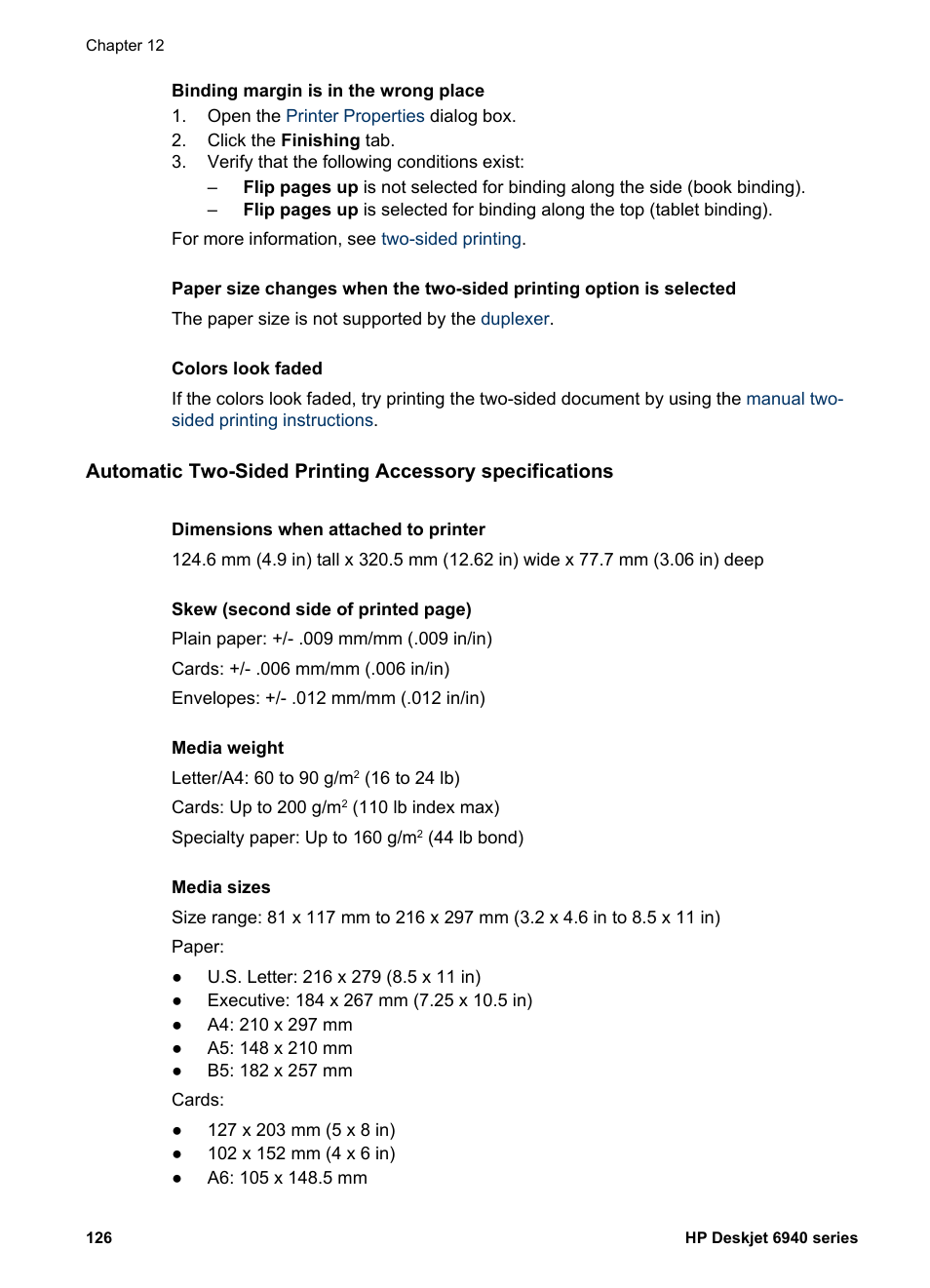 Automatic two-sided printing, Accessory, Automatic two-sided printing accessory | Duplexer | HP Deskjet 6940 User Manual | Page 128 / 150