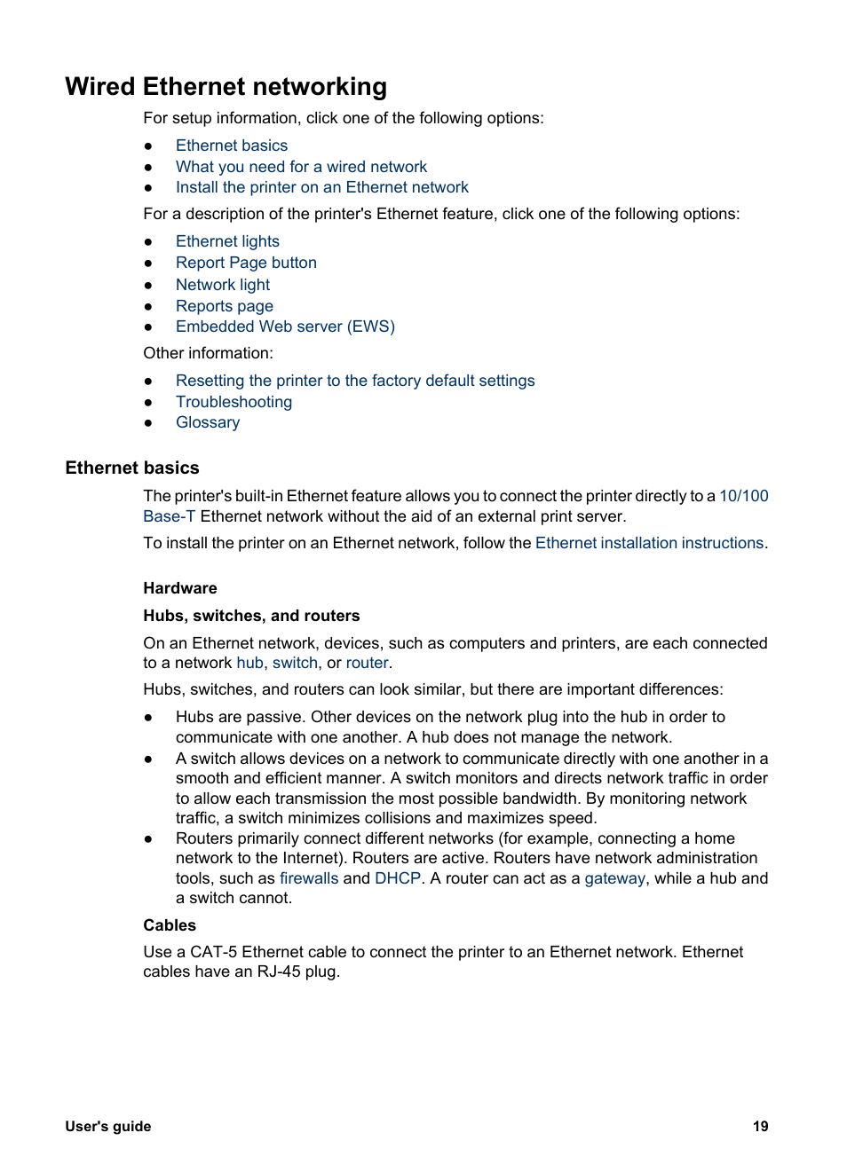 Wired ethernet networking, Ethernet basics, Wired | Wired ethernet port | HP Deskjet 6940 User Manual | Page 21 / 150