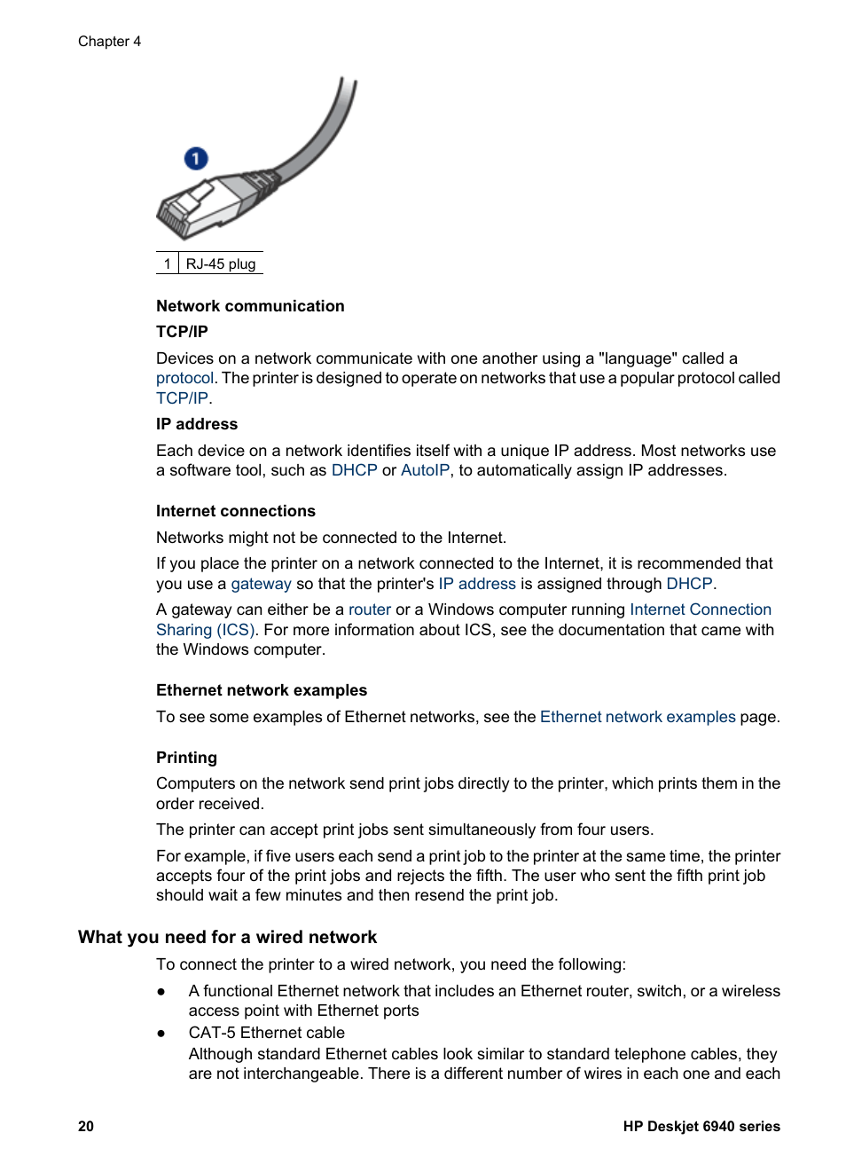 What you need for a wired network | HP Deskjet 6940 User Manual | Page 22 / 150