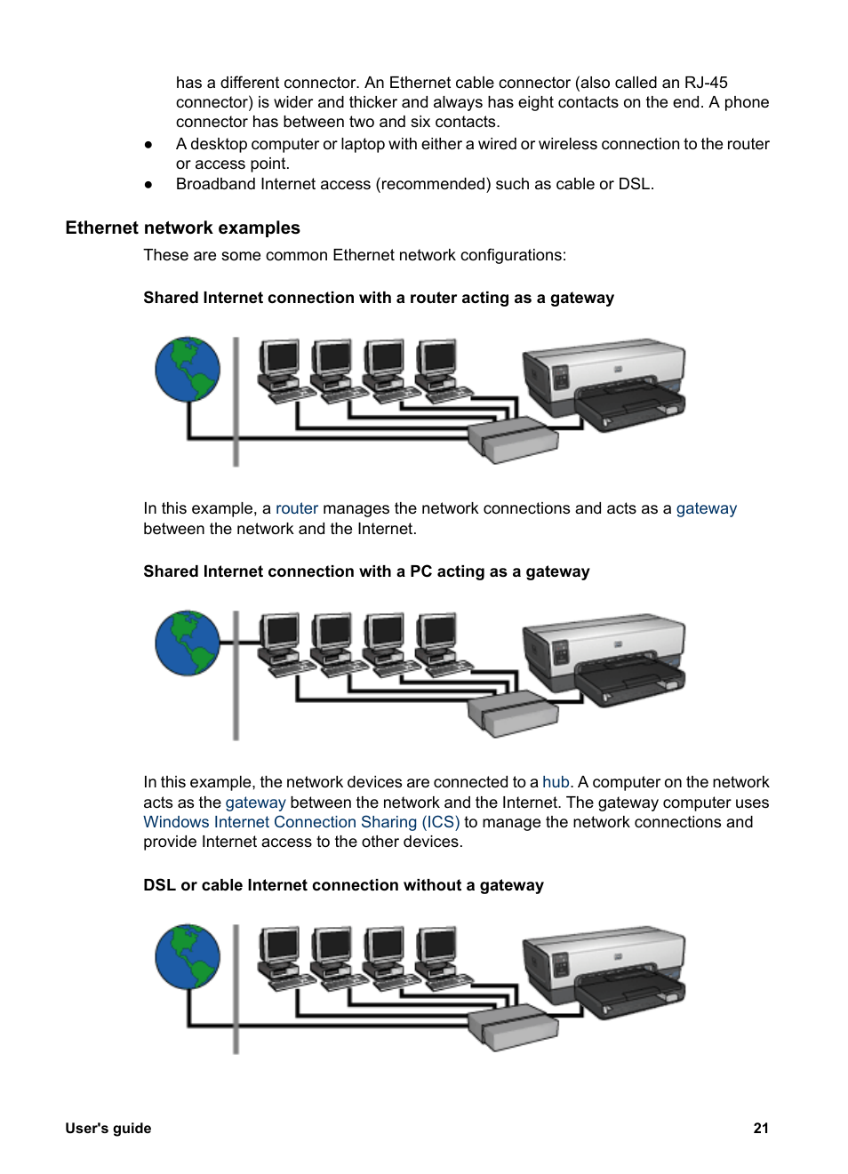 Ethernet network examples | HP Deskjet 6940 User Manual | Page 23 / 150