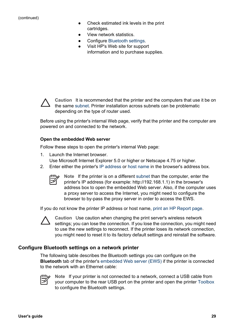 Configure bluetooth settings on a network printer | HP Deskjet 6940 User Manual | Page 31 / 150