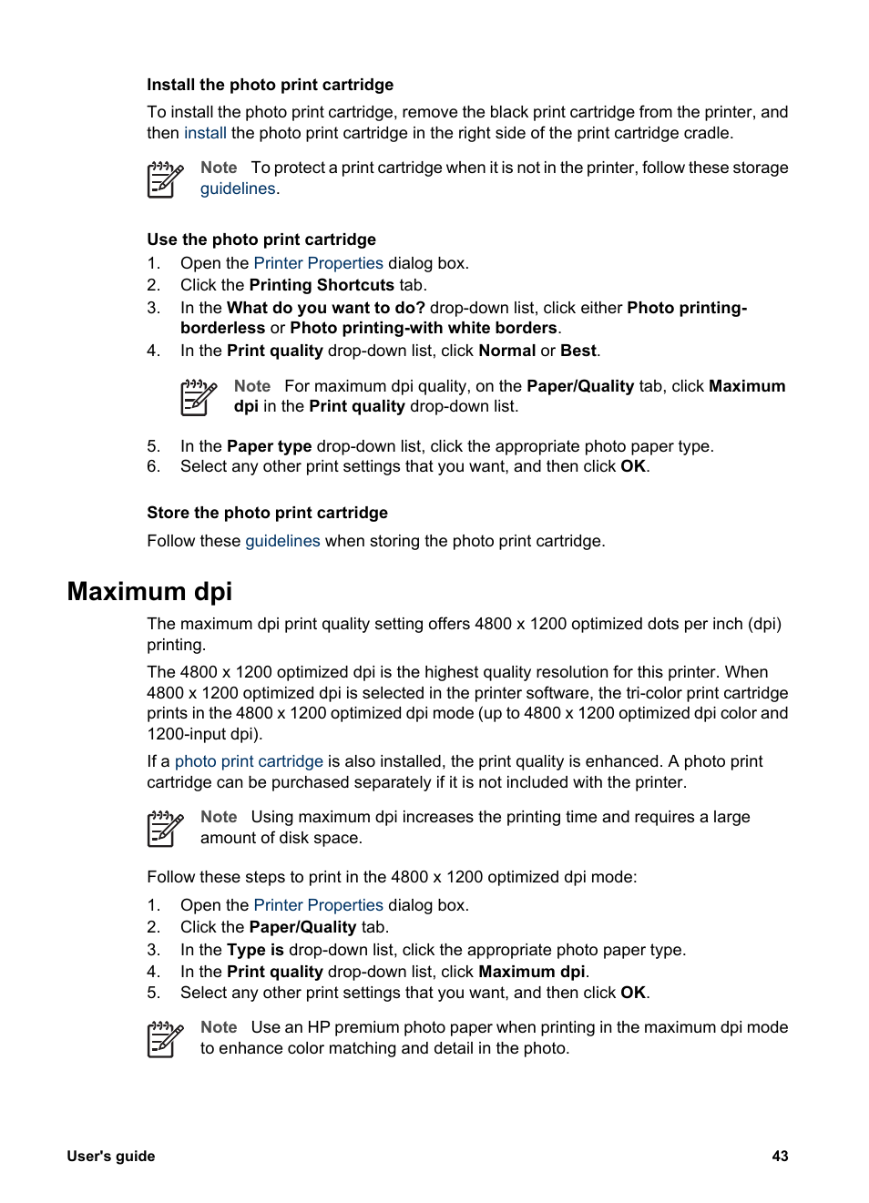 Maximum dpi | HP Deskjet 6940 User Manual | Page 45 / 150