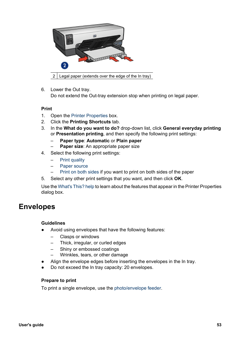 Envelopes, Envelope | HP Deskjet 6940 User Manual | Page 55 / 150