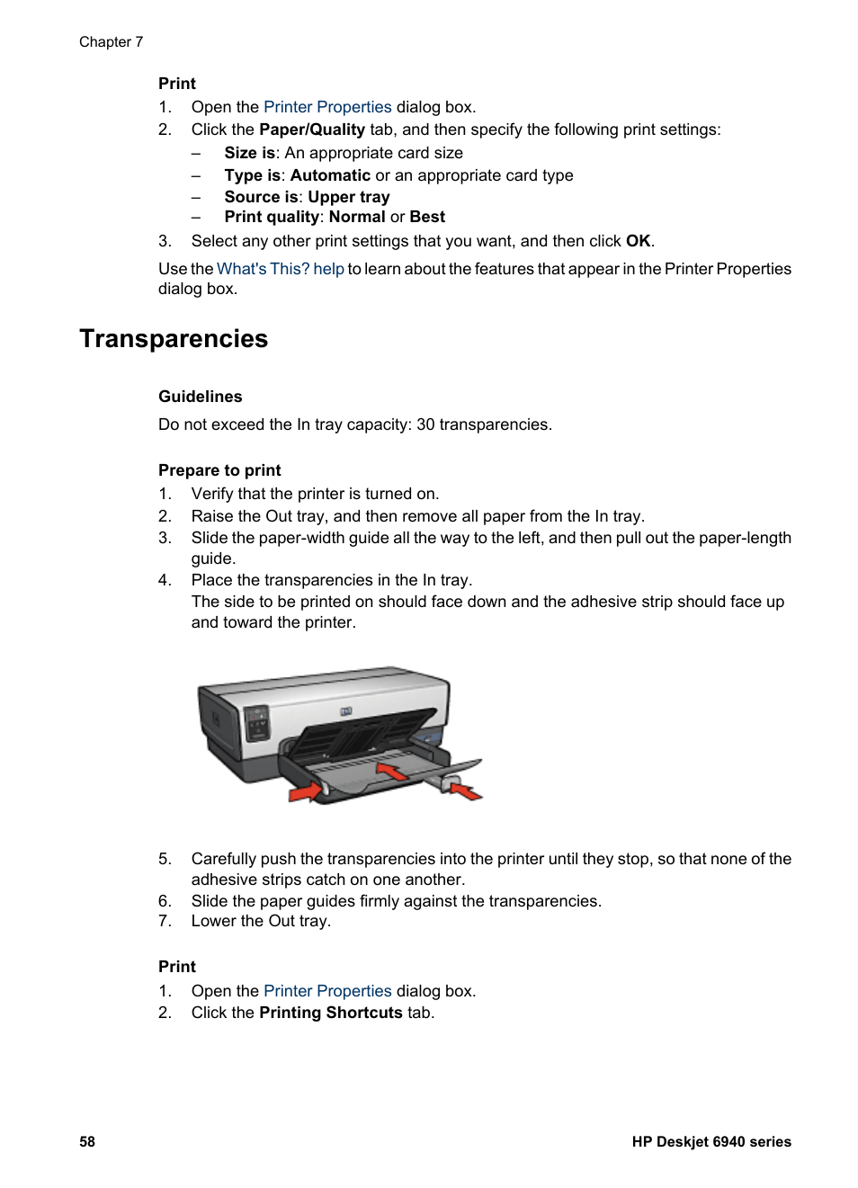 Transparencies | HP Deskjet 6940 User Manual | Page 60 / 150