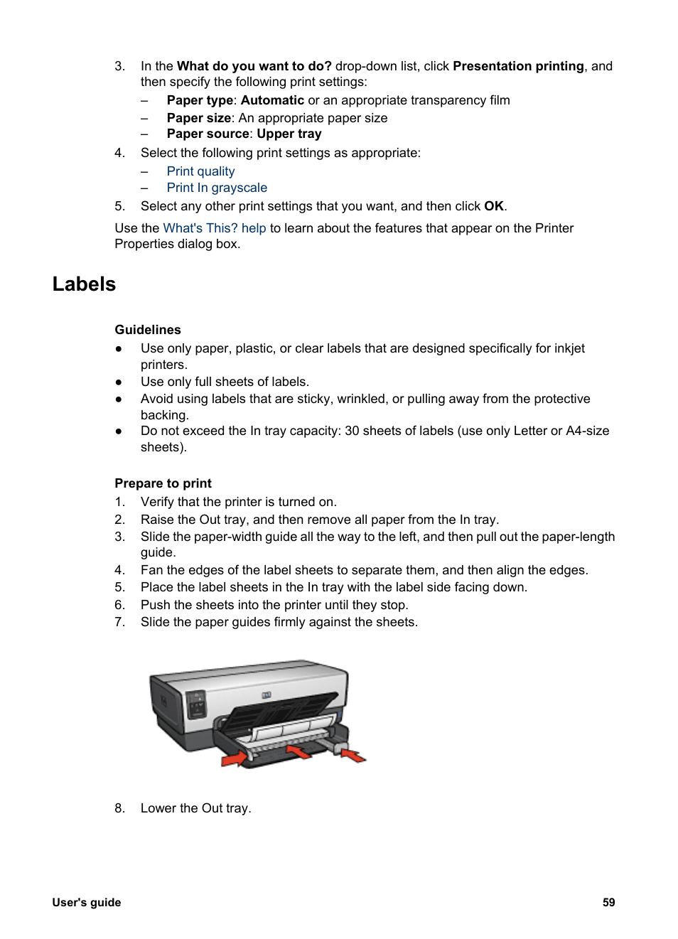 Labels | HP Deskjet 6940 User Manual | Page 61 / 150