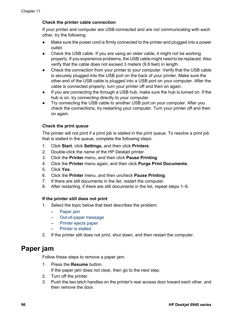 Paper jam | HP Deskjet 6940 User Manual | Page 98 / 150