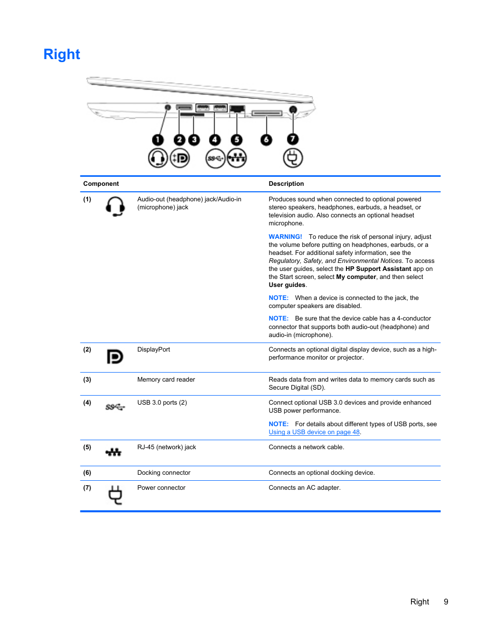 Right | HP ProBook 655 G1 Notebook PC User Manual | Page 19 / 106