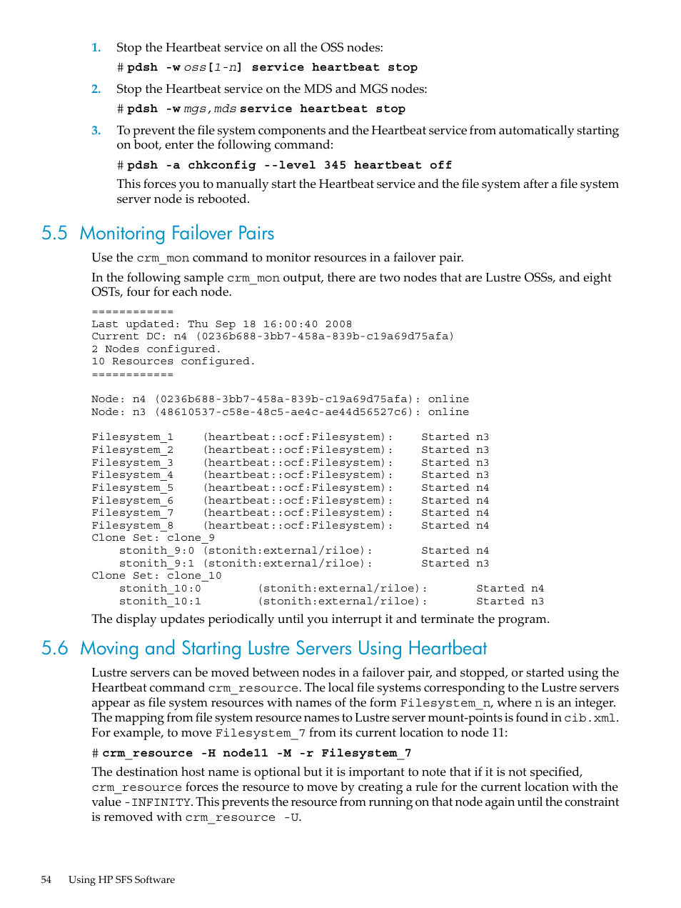 5 monitoring failover pairs | HP StorageWorks Scalable File Share User Manual | Page 54 / 84