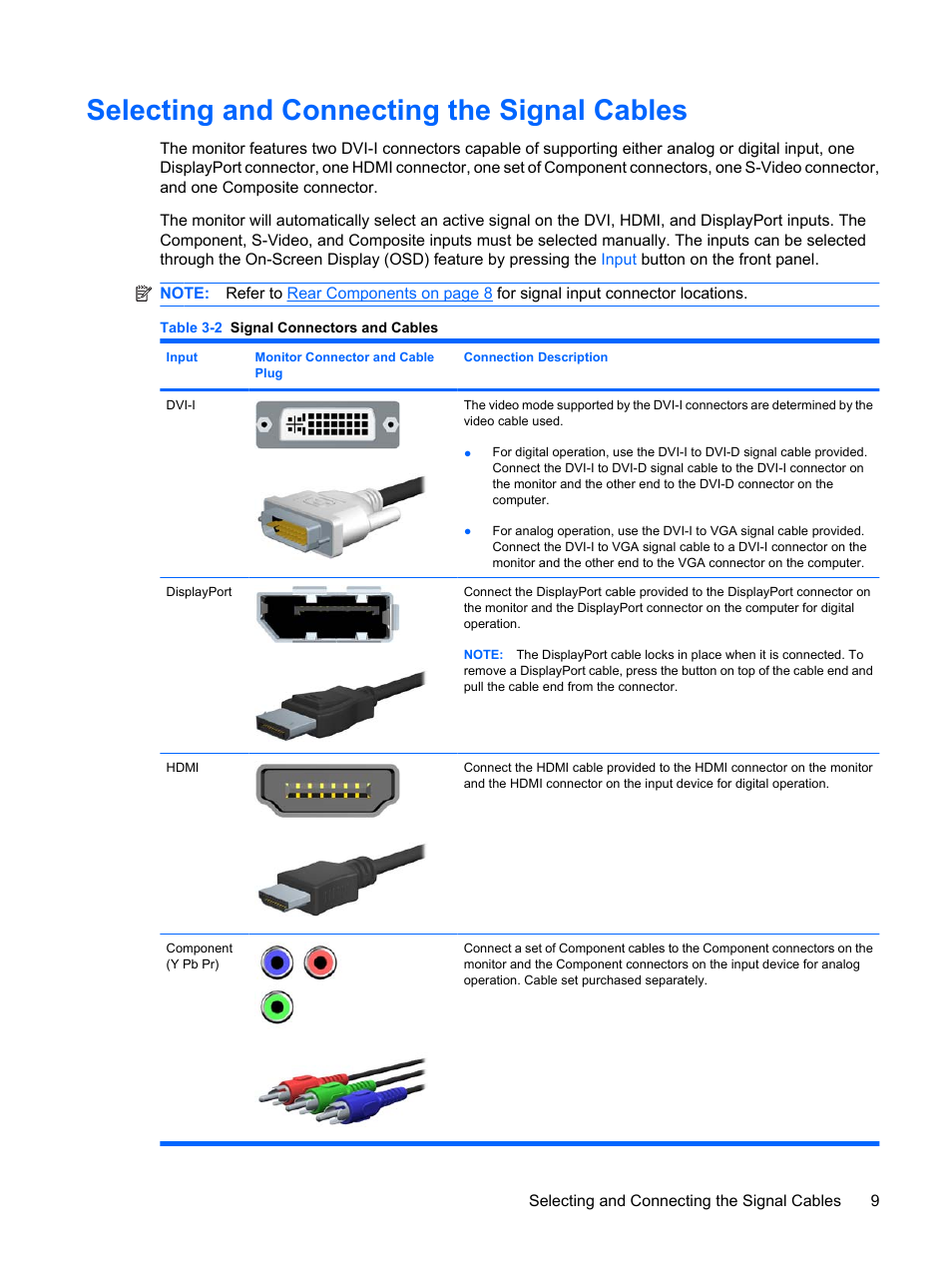 Selecting and connecting the signal cables | HP DreamColor LP2480zx Professional Monitor User Manual | Page 15 / 59