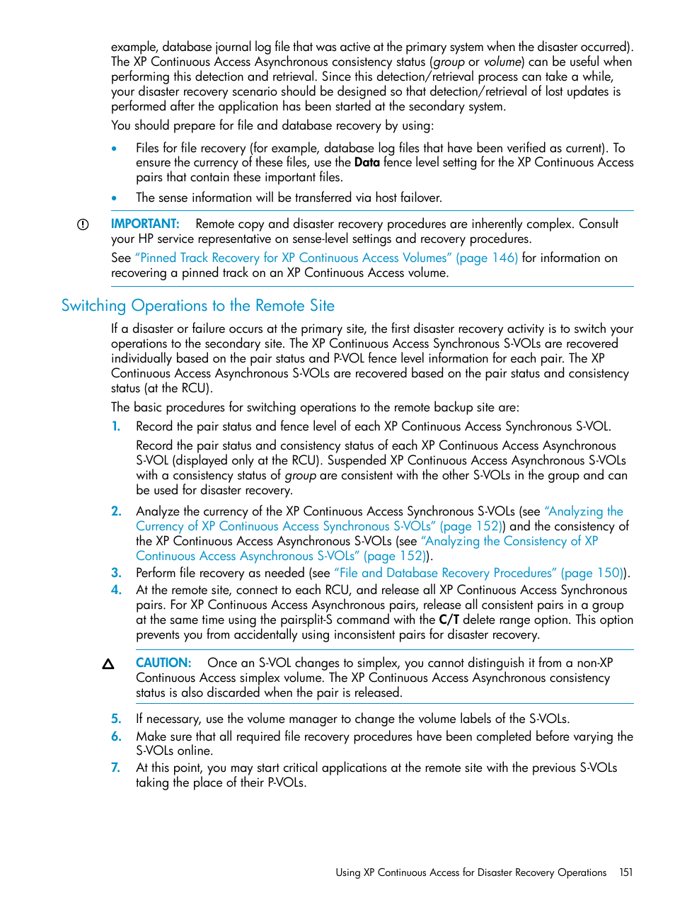 Switching operations to the remote site | HP StorageWorks XP Remote Web Console Software User Manual | Page 151 / 180