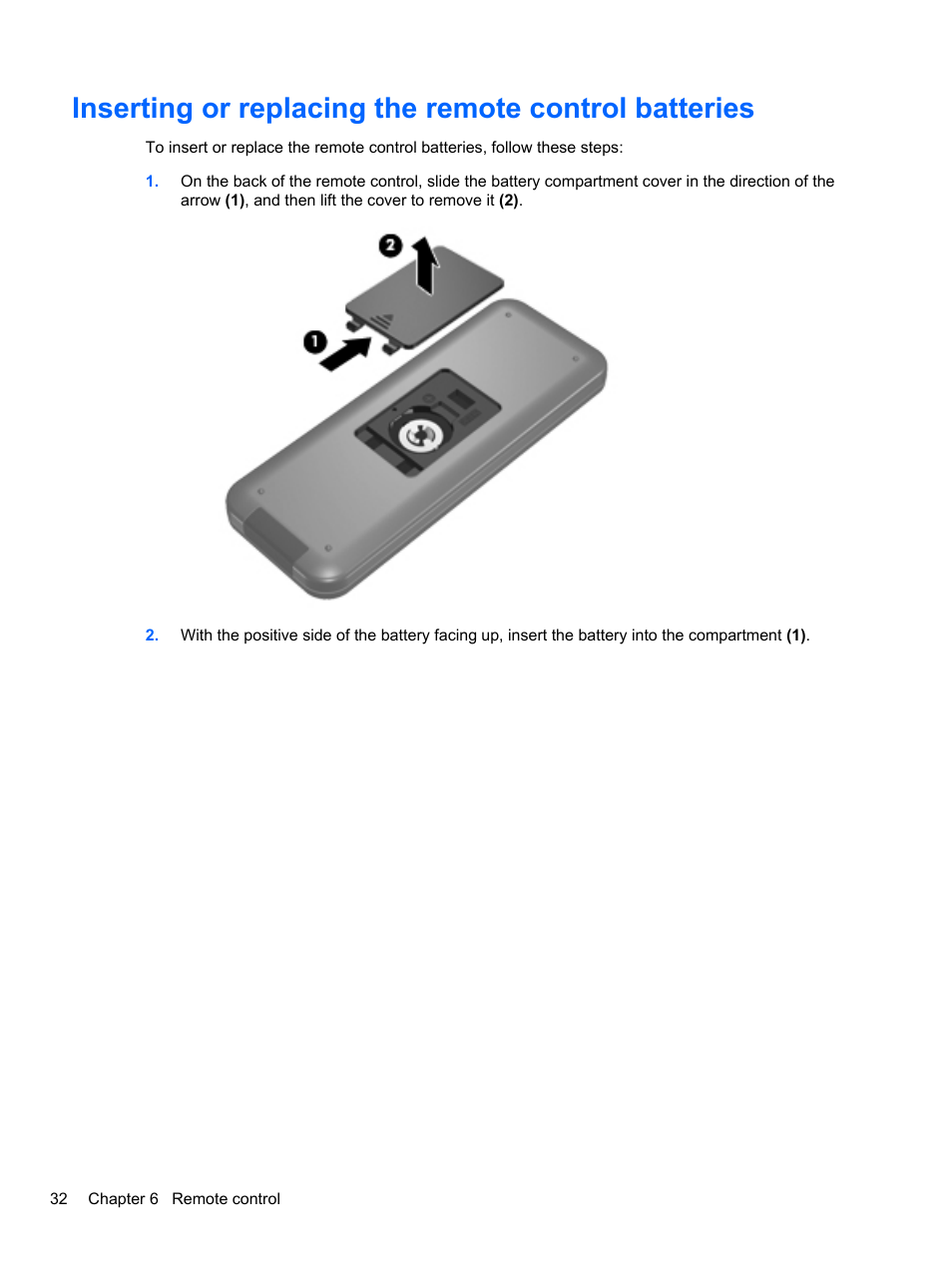 Fer to, Inserting or replacing the remote | HP USB Hybrid ATSC NTSC QAM FM TV Tuner User Manual | Page 36 / 43