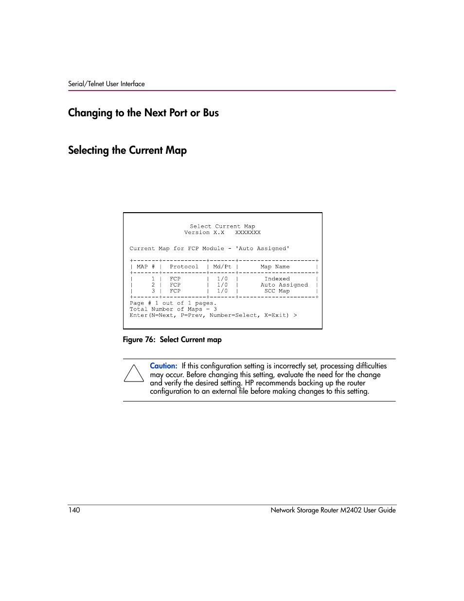 Changing to the next port or bus, Selecting the current map, Figure 76: select current map | HP Network Storage Router m2402 User Manual | Page 134 / 244