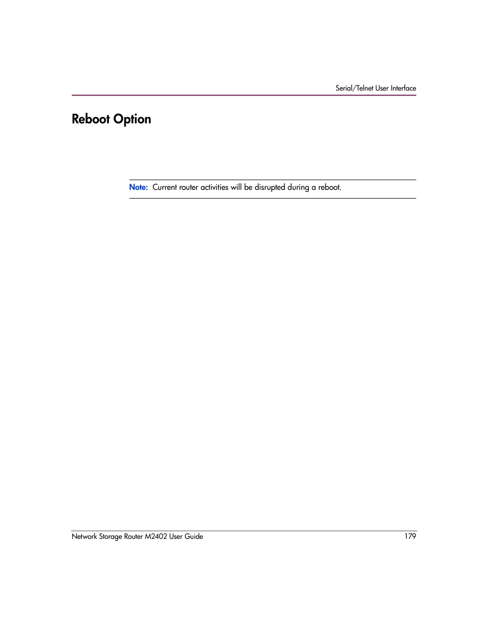 Reboot option | HP Network Storage Router m2402 User Manual | Page 173 / 244